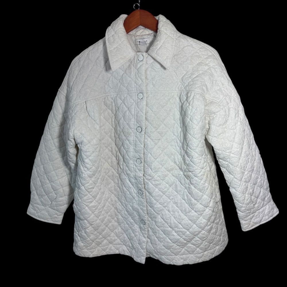 Topshop White Textured Quilted Button Front Jacket Sz 4